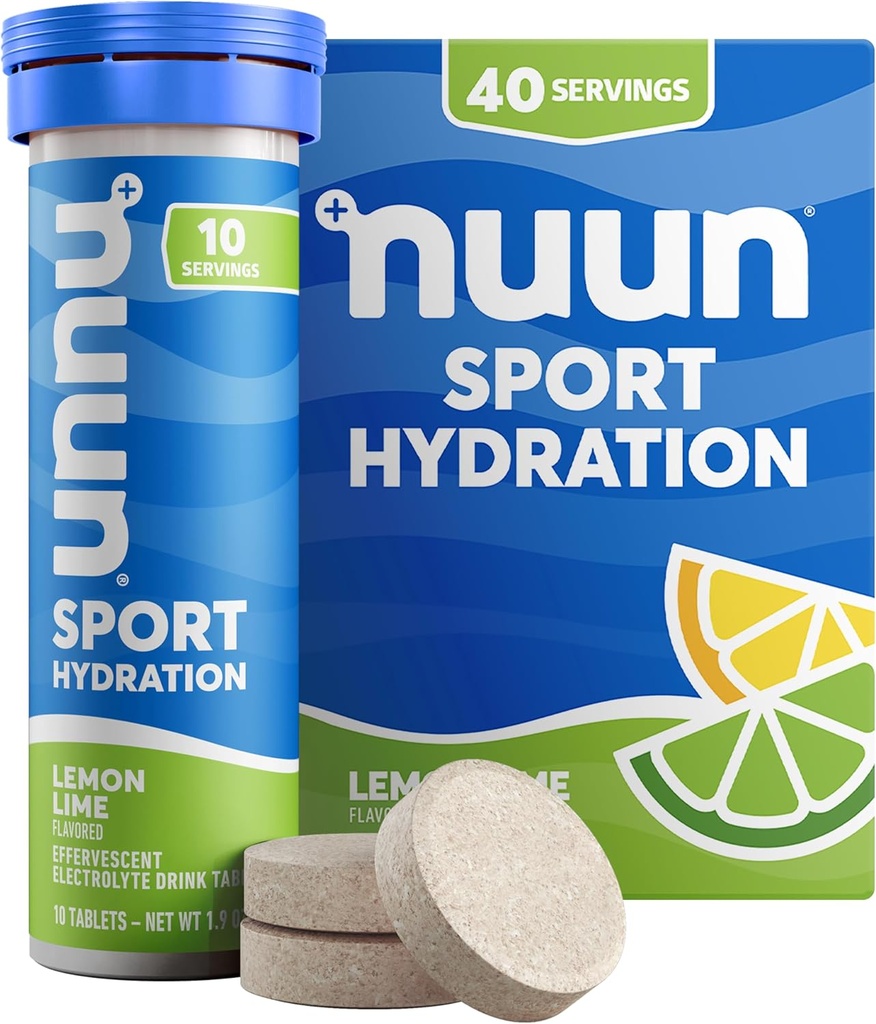 Nuun Sport Electrolyt tabletten met Magnesium, Calcium, Kalium, Chloride en Natrium, Glutenvrij & Vegan, Lemon Lime, 4 verpakkingen (40 porties totaal)