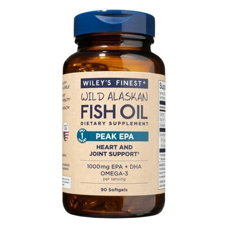 Wiley's Finest Wild Alaska Fish Oil Peak EPA - Triple Strength Peak EPA & DHA Supplement - 1000mg Fish Oil - Omega-3s for Joint Health Support - 90 Softgels (90 Servers)
