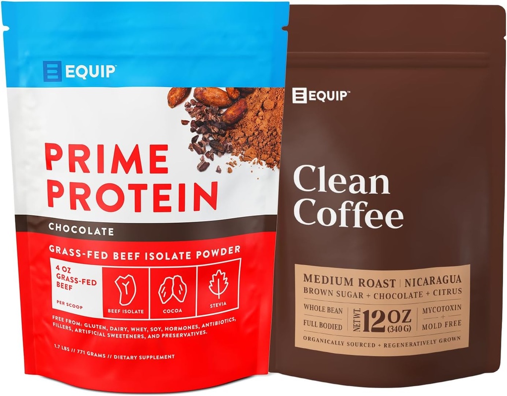 Equip Foods Prime Proteïne Poeder Chocolade en Gold standaard schone koffie