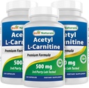 Best Naturals Acetyl L-Carnitine (ALCAR) 500 mg, 120 capsules, 120 porties - Non-GMO en Glutenvrij, 1 capsule per portie (3 verpakkingen)