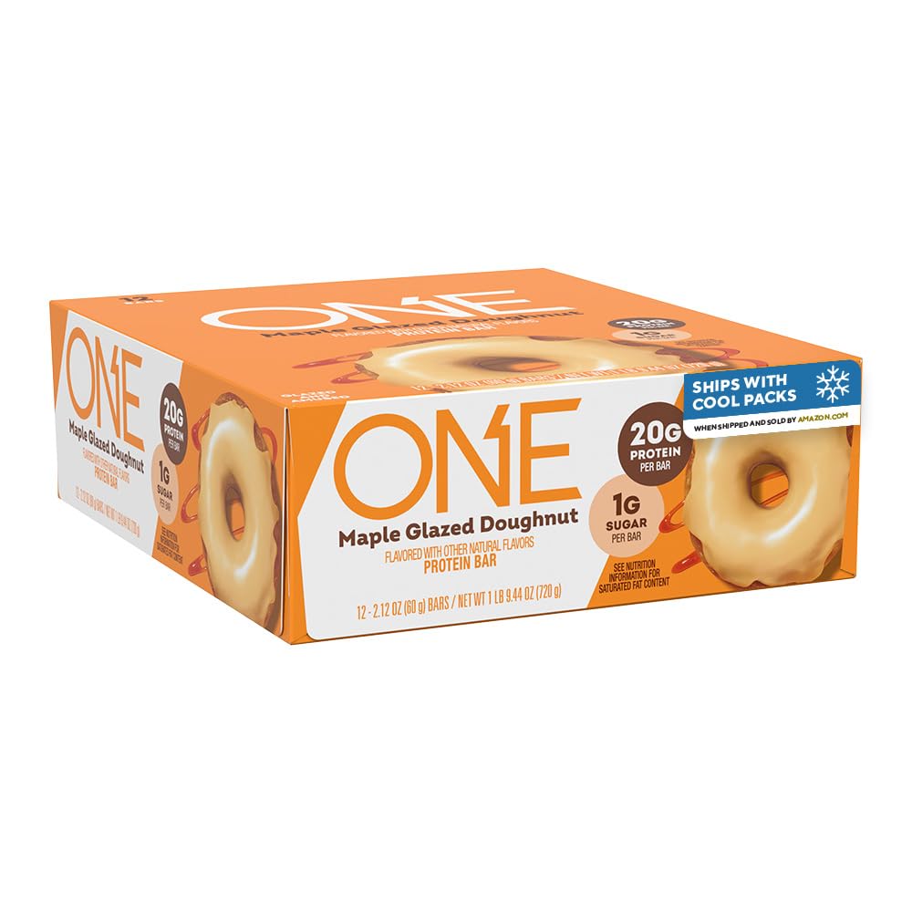 ONE proteïnerepen, esdoorn geglazuurd donut, glutenvrij met 20g proteïne en 1g suiker, voorraad nietjes, 2.12 oz (12 aantal)