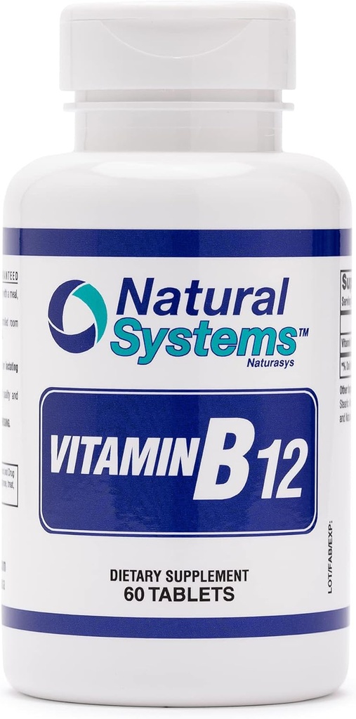 Vitamine B12 60 Tablets 1000 mcg by Natural Systems - B12 Vitamines 1000mg for Adults Helpt Stimuleren Geheugen* - Vitamine B12 1000 mcg voor Goede Vertering* - Vitamine B12 Energie Metabolisme Ondersteuning