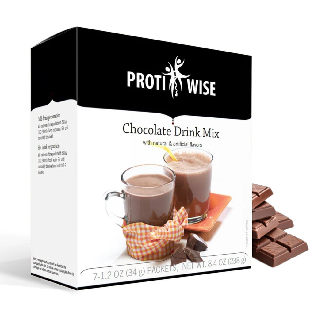 ProtiWise High Protein Drink Mix | Chocolate | Low Calorie, Low Fat, Low Sugar, Keto Friendly | 7/Box