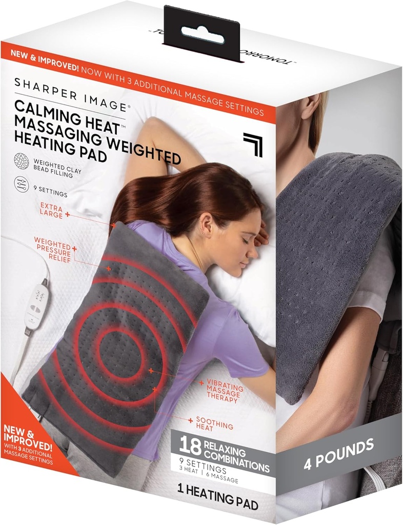Calming Heat Massaging ongeëvenaarde Verwarmingskussen door Sharper Image-onbewerkt Elektrische Verwarmingskussen met Massaging Vibraties, 9 instellingen - 3 warmte, 6 massage- 18 ontspannende combinaties, 12