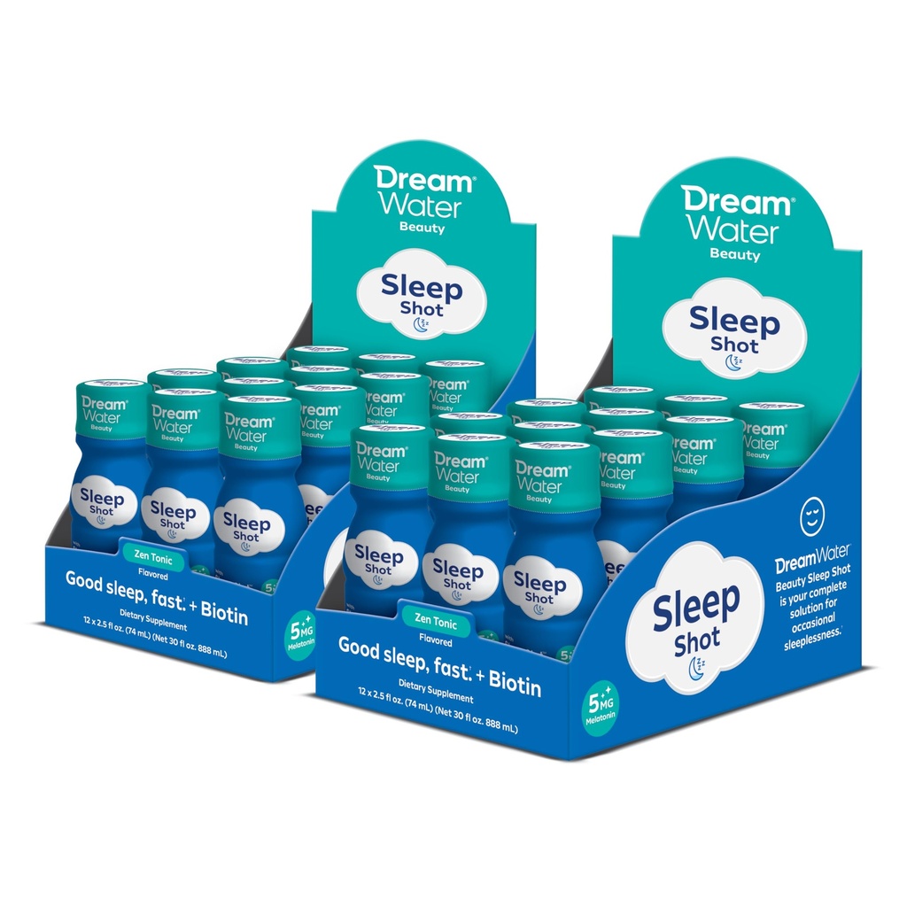 Dream Water Beauty Slaaphulp Drinksupplement; Melatonine 5mg, GABA, 5-HTP, Plus Biotine voor gezonde huid, haar en nagels; 2,5 oz Liquid Slaap Shots, Zen Tonic 24-Count