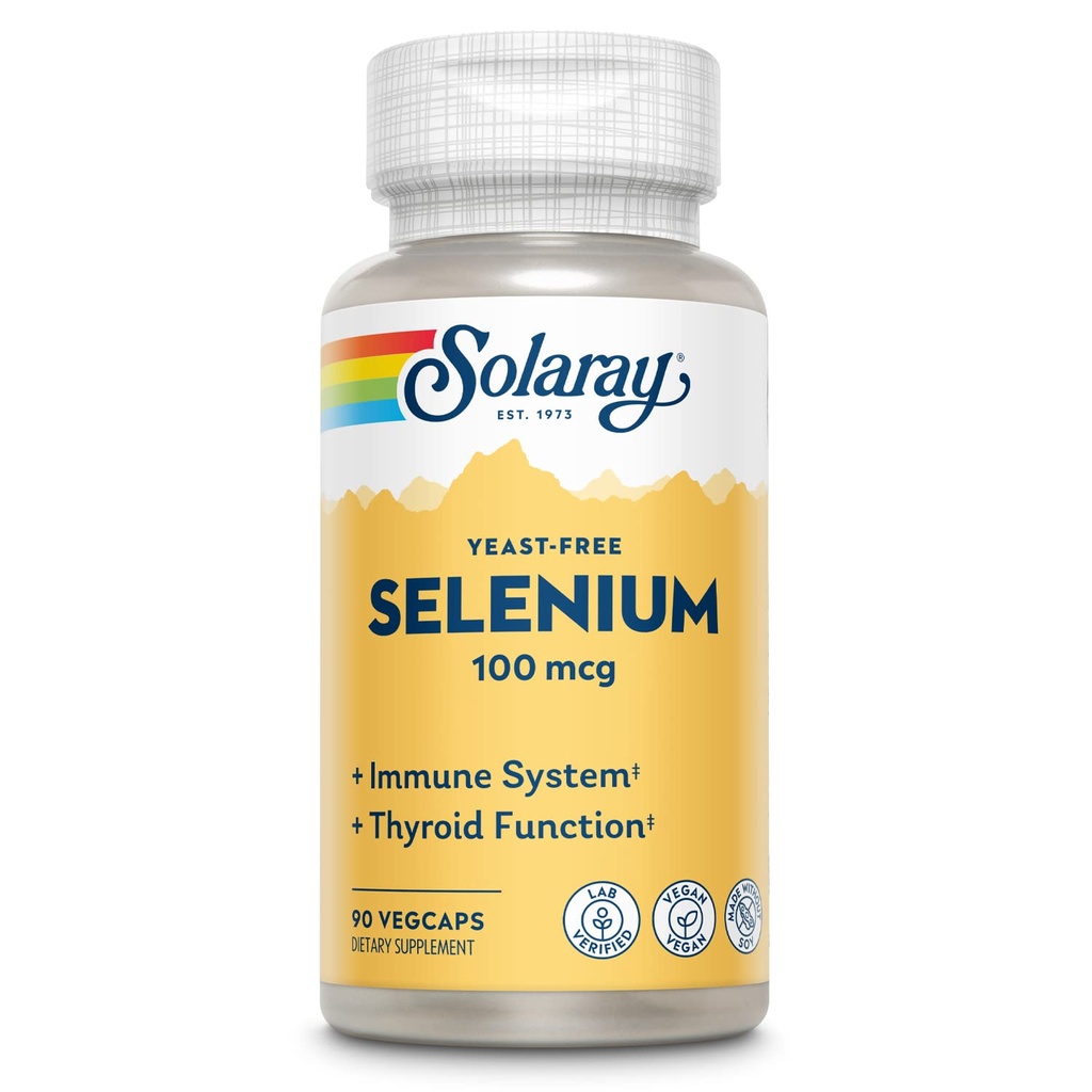 SOLARAY Selenium 100 mcg Supplement for Women & Men - Selenium 100 mcg Capsules, Thyroid & Immune Health Support, Gist Free, L Selenomethionine, Antioxidant Support, Vegan - 90 Veg Caps