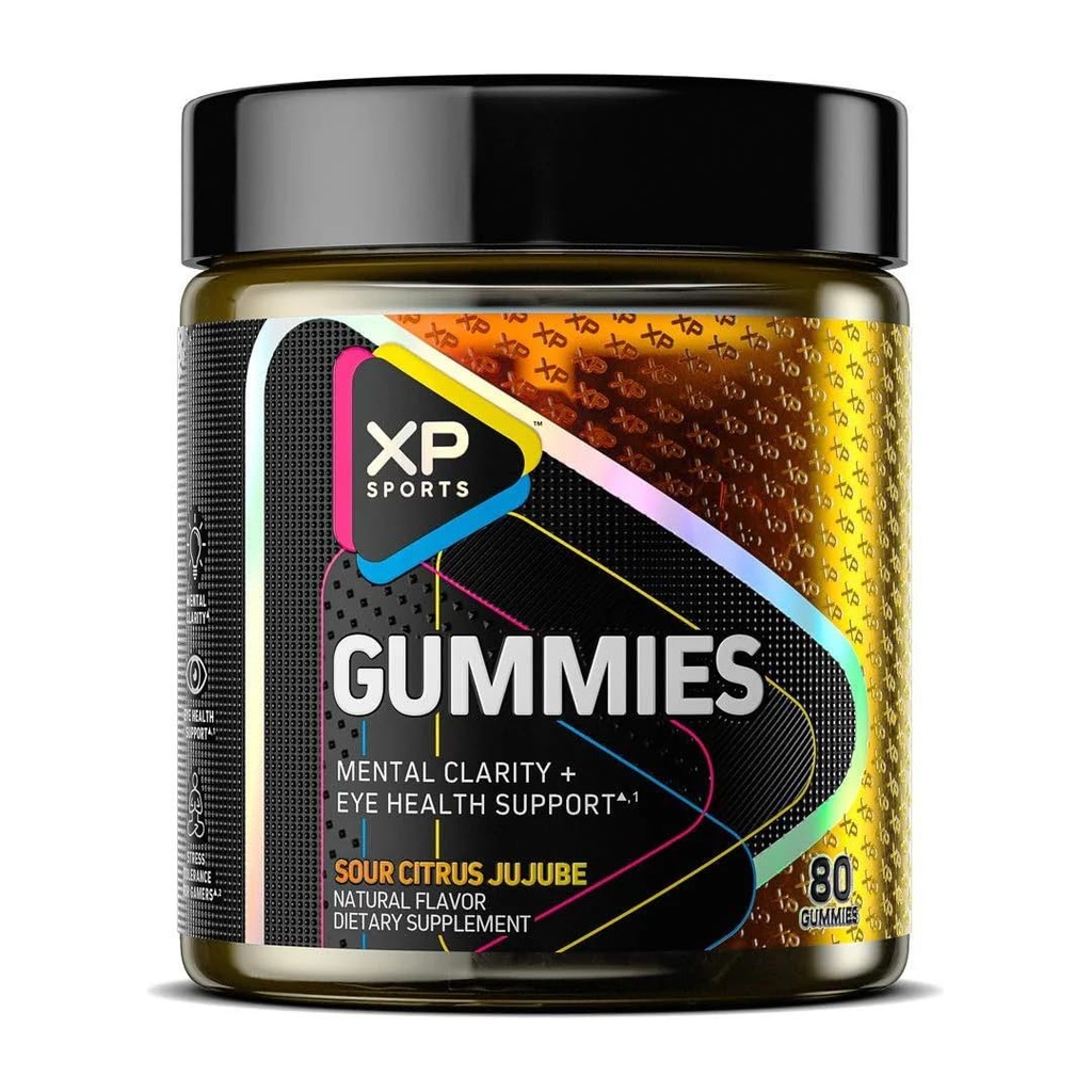 Gommies sport de performance – Clarté mentale et soutien de la santé oculaire, Citrus aigre Jujube Flavor, Cognitive Focus & Vision Care Supplément, 80 Gommies