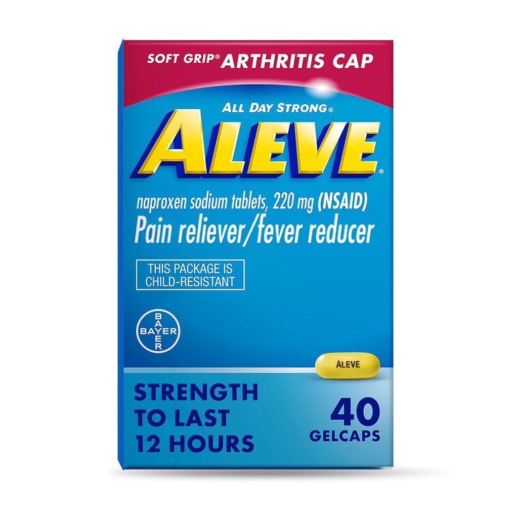 Aleve Gelcaps met Soft Grip® Cap, Naproxen Natrium, Pijnverlichting Geneeskunde, 40 Tellen