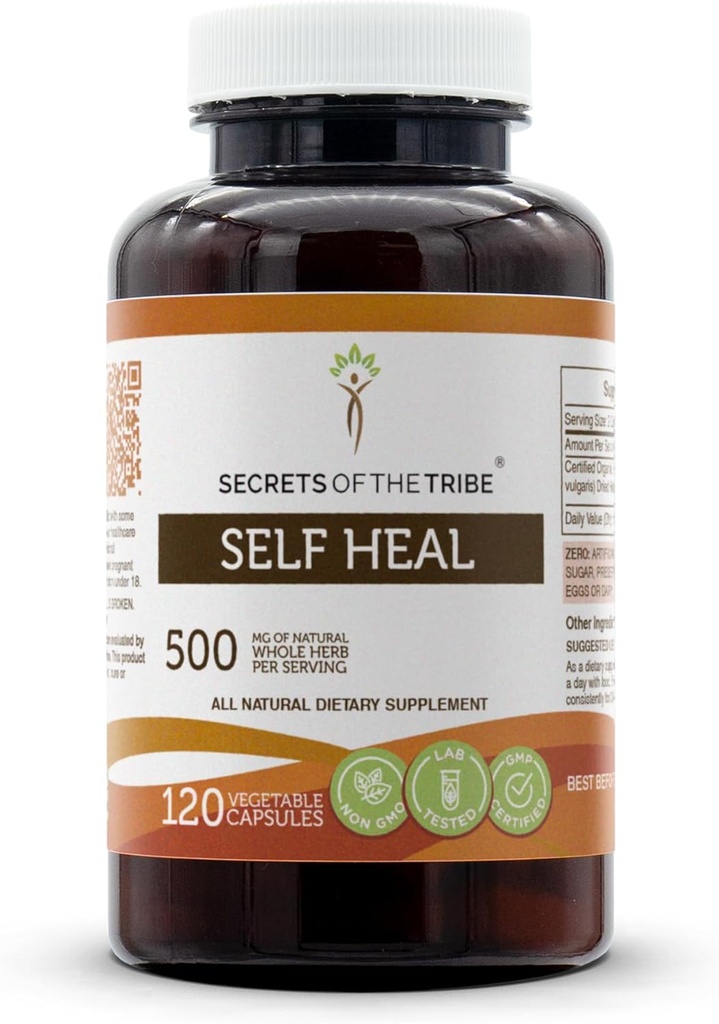 Secrets de la tribu Self Heal 120 Capsules, faites avec des capsules végétales et Self Heal (Heal All, Prunella Vulgaris) Herbe séchée (120 Capsules)