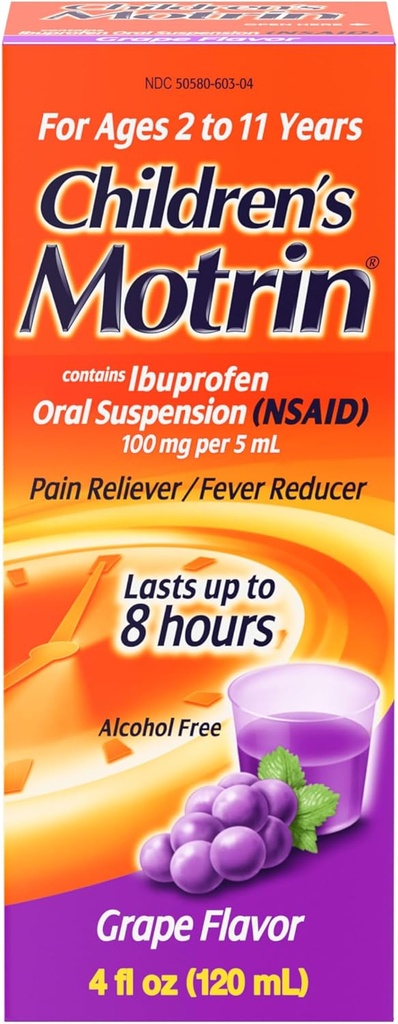 Kinderen Motrin Orale suspensie, pijnverlichting, Ibuprofen, druivensmaak, 4 Oz