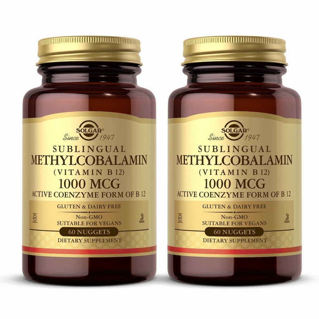 Solgar méthylcobalamine (Vitamine B12) 1000 mcg - 60 Nuggets, paquet de 2 - soutient le métabolisme de l'énergie - Non-OGM, végétalien, sans gluten, sans laiterie, casher - 120 Total des services