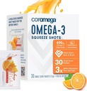 Coromega Omega 3 Fish Oil Supplement, 650mg Omega-3s met 3X betere absorptie dan Softgels, Orange Flavor, 30 Single Serve Squeeze Packet
