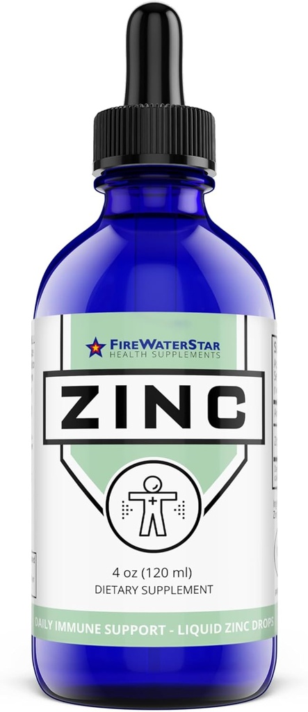 Supplément de zinc liquide FWS pour les hommes Femmes Enfants, Vegan biologique non-OGM, gouttes de sulfate de zinc ionique, système immunitaire Boost Healthy Skin Support Overall Wellness, 60 Day Supply, 4 oz