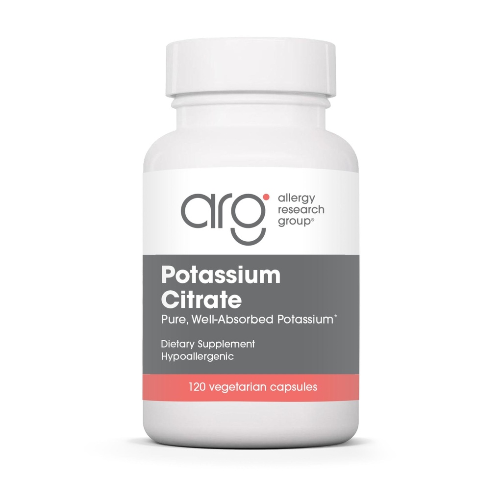 Allergy Research Group Kalium citraat - voor mannen en vrouwen, biologisch, zuiver, goed-geassorteerd, 99mg Supplement, Vegetarische Capsules - 120 Tel.