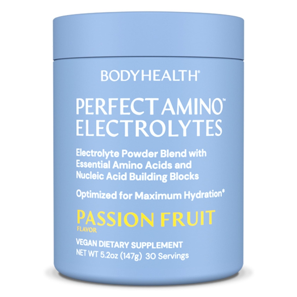 BodyHealth PerfectAmino Electrolytes Powder No Sugar, Hydration Fasting Keto Zero Sugar Electrolytes Drink Mix with Trace Minerals - Passion Fruit - 30 Servings