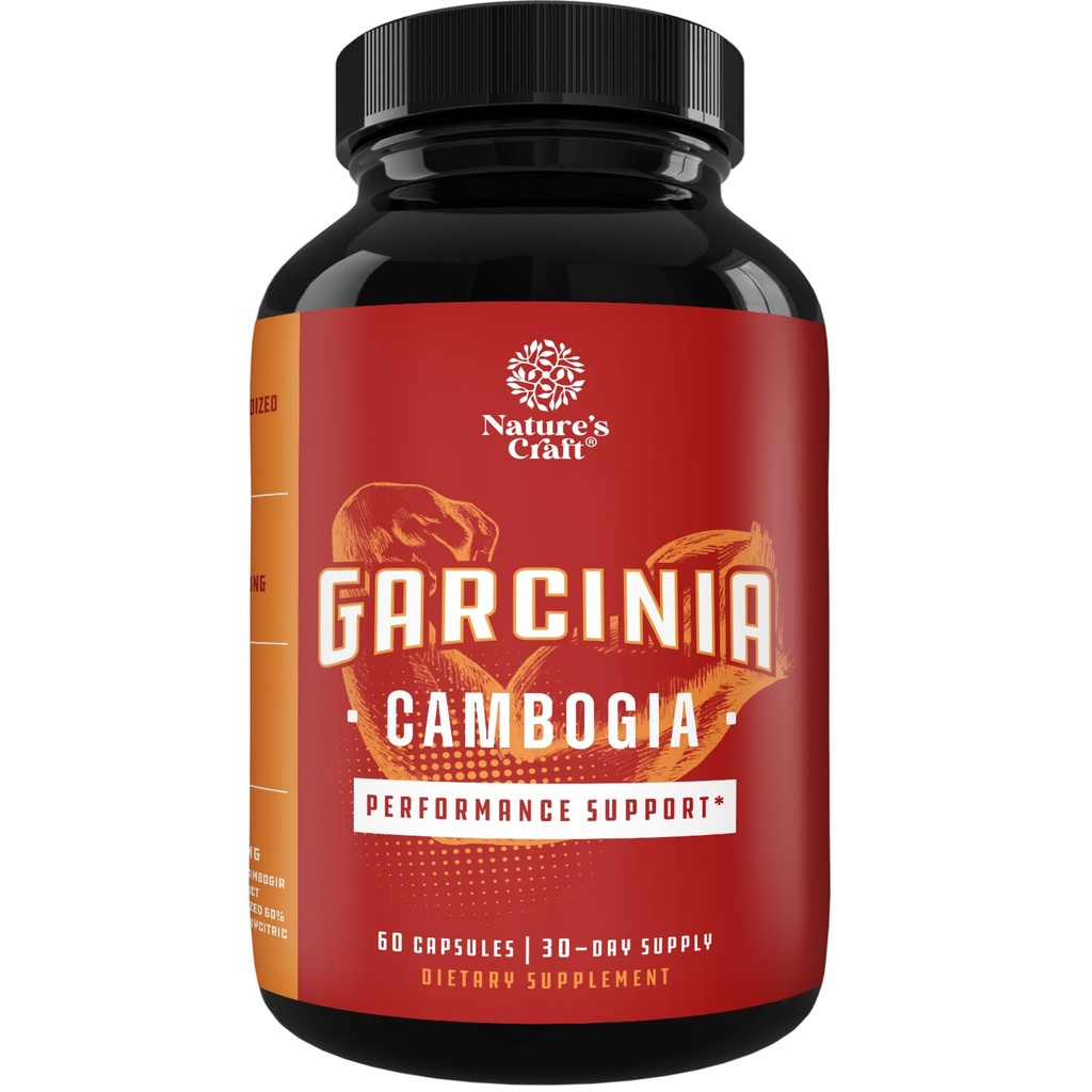 Gélules fortes d'extrait de Garcinia Cambogia avec 60% HCA - Supplément de perte de poids de Garcinia Cambogia non stimulant avec acide hydroxycitrique et chrome pour l'équilibre, l'énergie et le métabolisme - 60 Compte