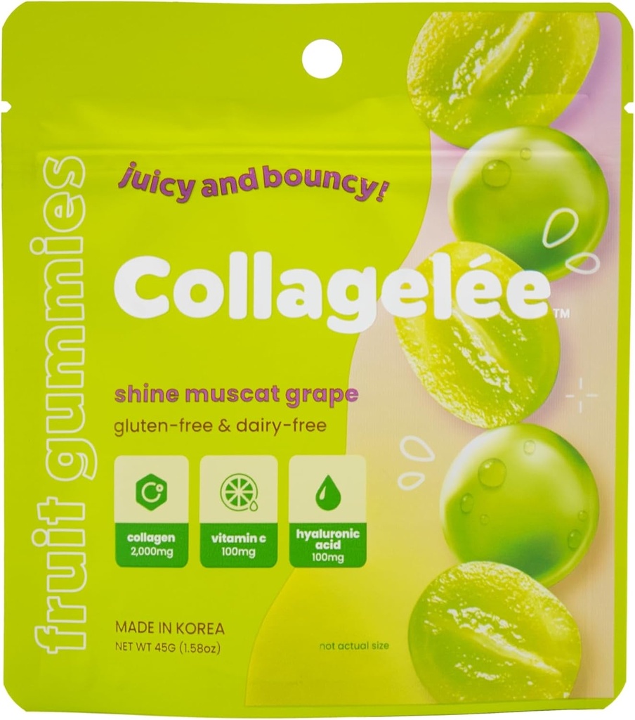 Collagelee Collageen Gummies - Marine Collageen Candy with Vitamin C, Hyaluronic Acid, & Biotin for Moisturized, Youthful, Plump Skin - Korean Collageen Snacks (Shine Muscat Grape)