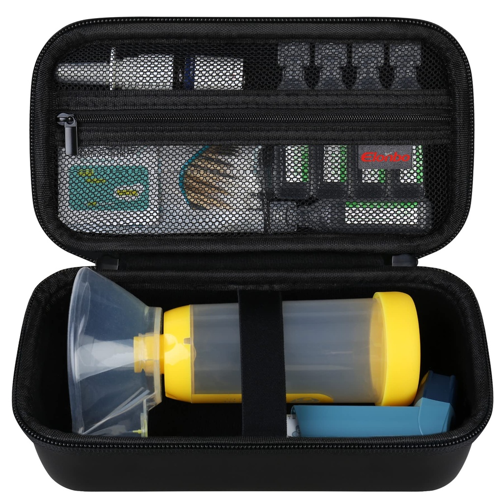 Elonbo Carrying Case for Astma Inhaler, Inhaler Spacer for Kids and Adults, Maskers, Inhaler Holder Astma Travel Organise Bag, Pocket Past Allergy Meds, Ventolin Inhaler, Black (Alleen zaak)