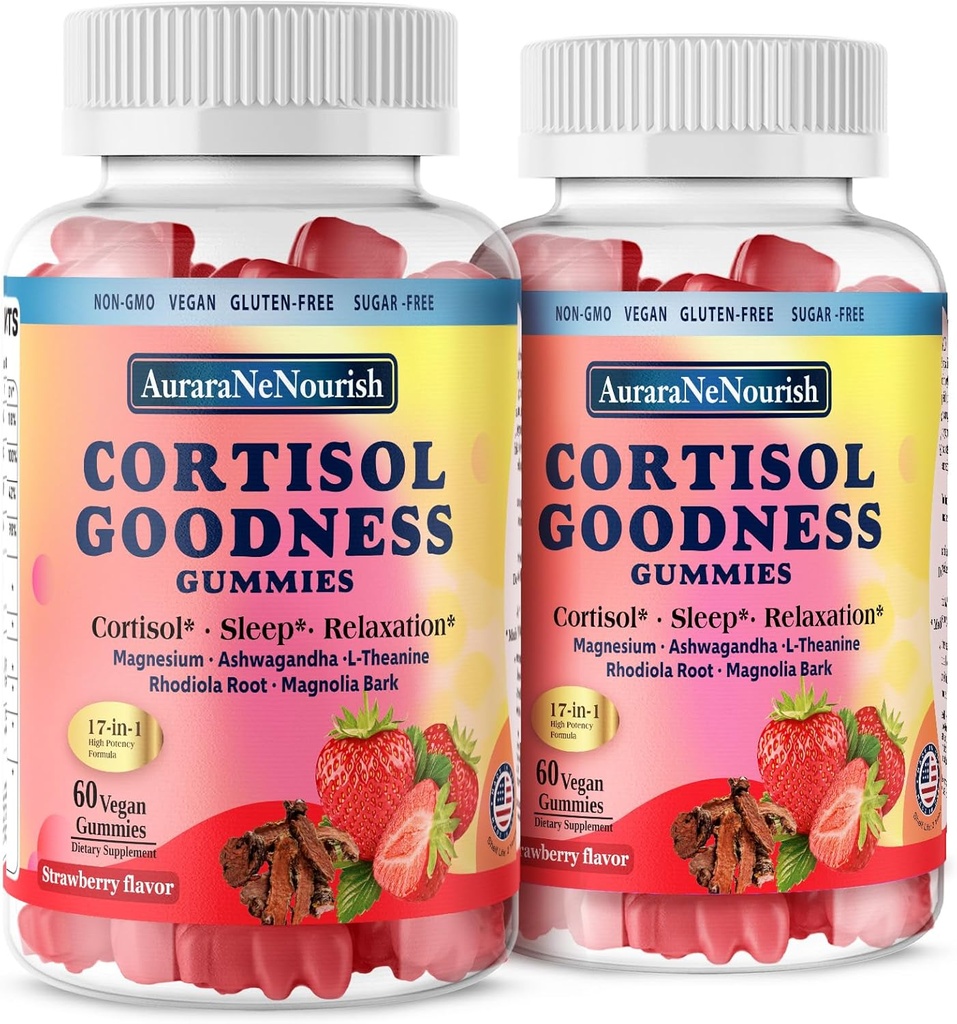 2 Packs Cortisol Suppléments pour Hormone Harmony, 17-en-1 Cortisol Gummies pour les femmes et les hommes Cortisol Réducteur avec Ashwagandha, Rhodiola Rosea, Saint Basilic, Valérien pour le stress et l'équilibre Cortisol