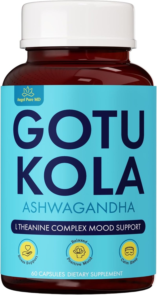 Angel Calm Stress Relief Supplement for Women & Men Focus, Mood Support, Natural Energy & Calm, Cortisol Balance + Fast Acting Ashwagandha Vitamin B12, Rhodiola Rosea & Lemon Balm 60 Tel.