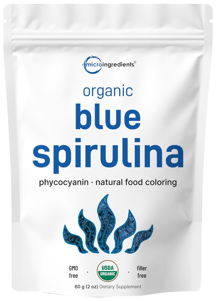 Organisch Blue Spirulina Powder (Phycocyanin Extract), 60 Serves - No Fishy Smell, 100% Vegan Protein from Blue-Green Algen, Natural Luminous Food Coloring for Smoothies, Baking, Drinks & Cooking