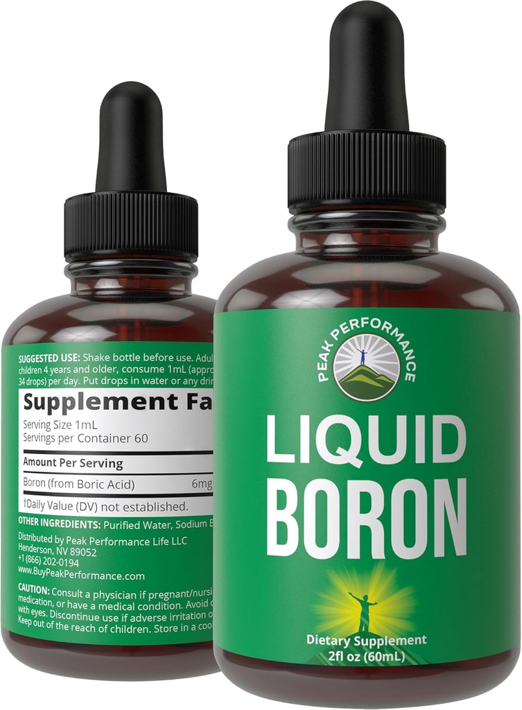 Liquid Boron Supplement voor mannen en vrouwen. Mined in The USA. Vegan + Ionische sporen minerale druppels met hoge biologische beschikbaarheid voor bot, Joint Health. Zero Sugar, No Bitter Taste. Boron Complex Supplementen