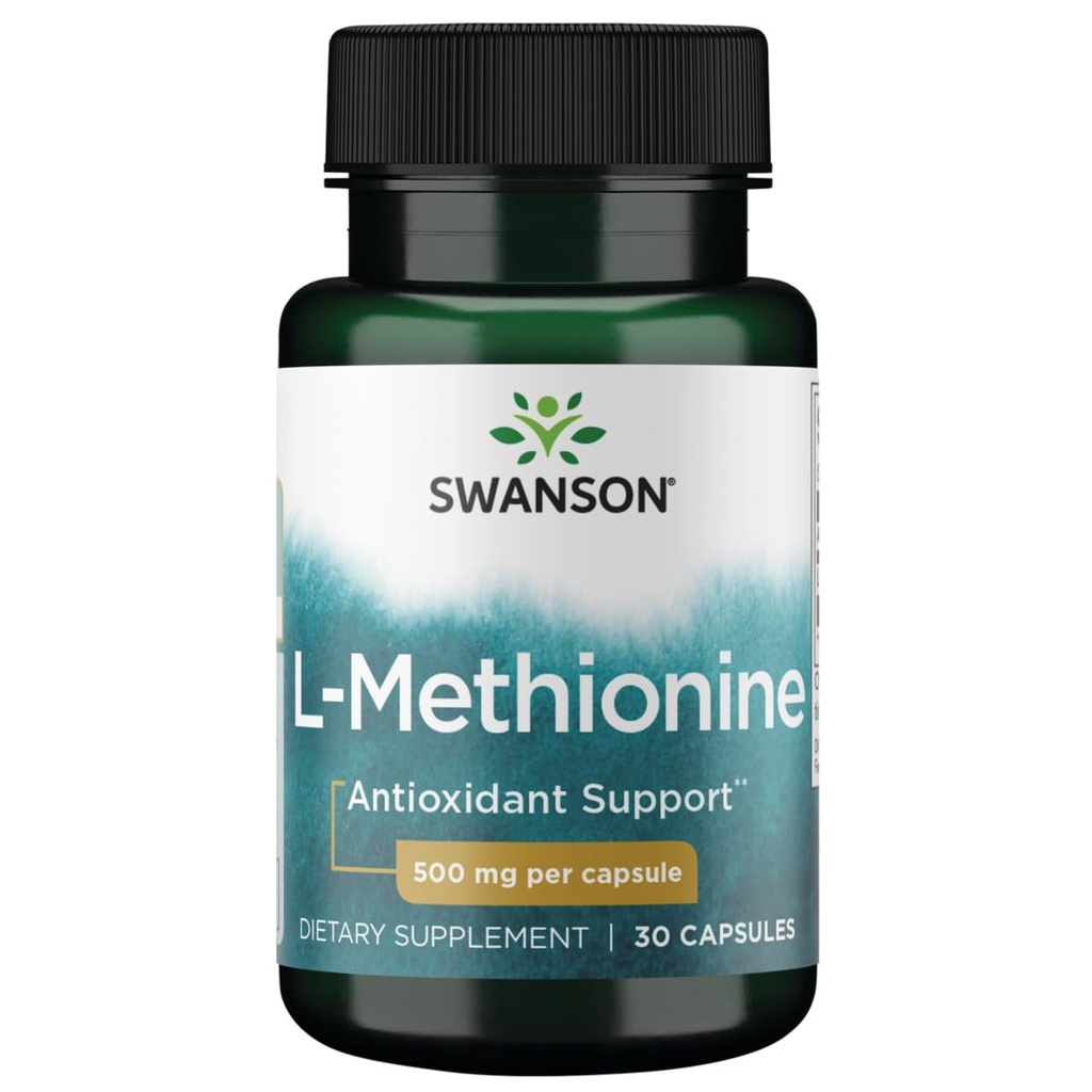 Swanson Aminozuur 100% Pure L-Methionine Essentieel Aminozuur Ondersteuning Leverfunctie 500 Milligrammen 30 Capsules