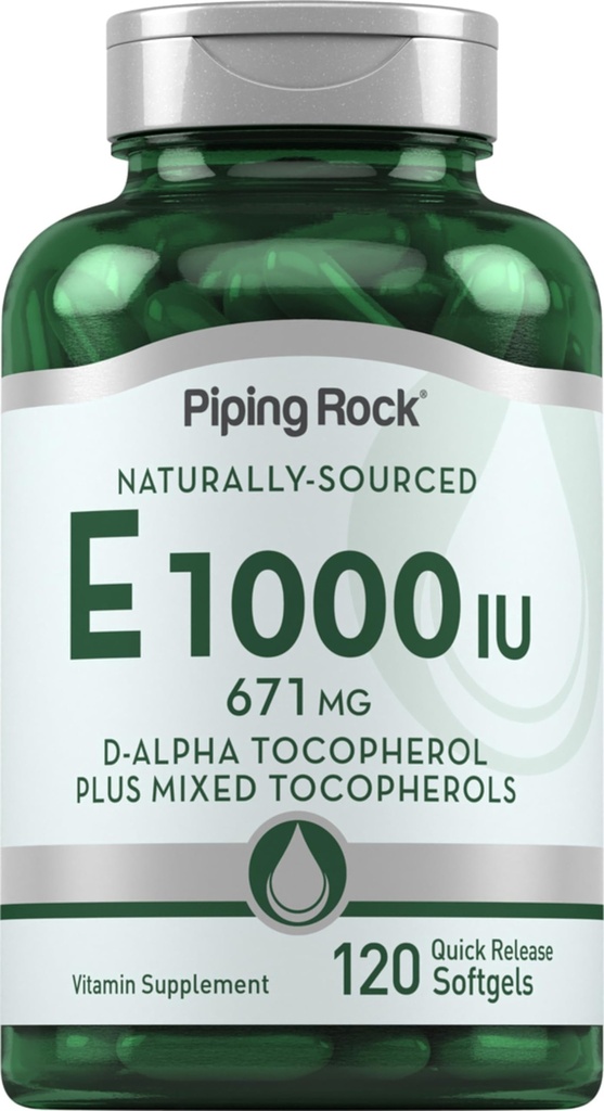 Piping Rock Vitamine E 1000 IE Softgels 120 Telling met D-Alpha en gemengde tocoferolen Glutenvrij, Non-GMO supplement