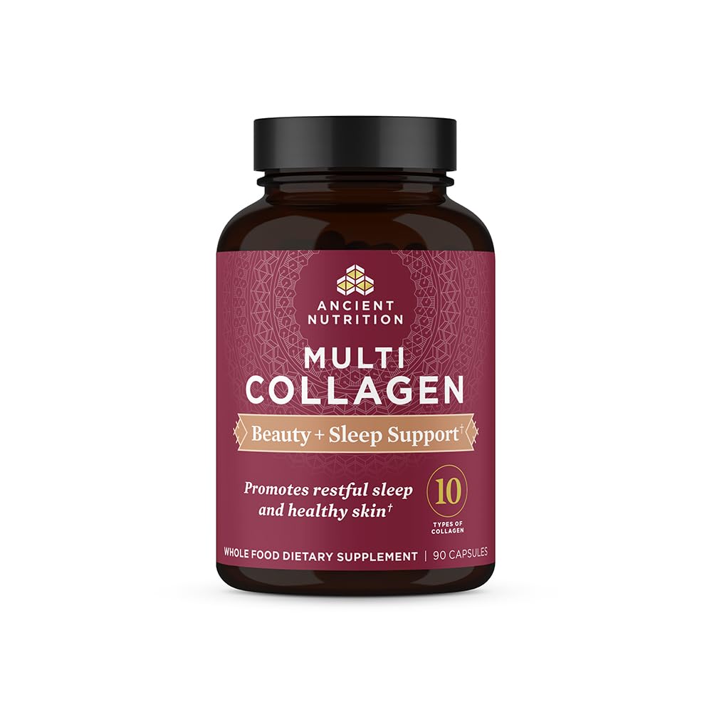 Oude voeding Collageen Pillen voor haar, huid en nagels, schoonheid + slaap 90 Ct, Collageen supplement + Magnesium, Ondersteunt huid en nagels, slaap, Paleo en Keto vriendelijk, Glutenvrij