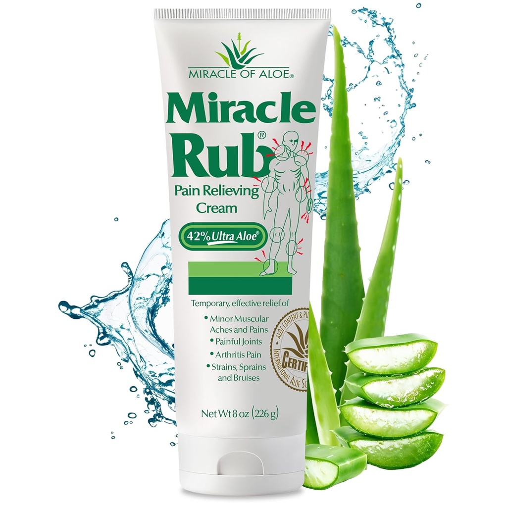 Wonder van Aloe Miracle Rub Pain Relieving Cream 8 oz, Fast & Effective Relief for Artritis, Muscle, and Joint Pain - Maximum Strength UltraAloe Formula, Topical Analgesic