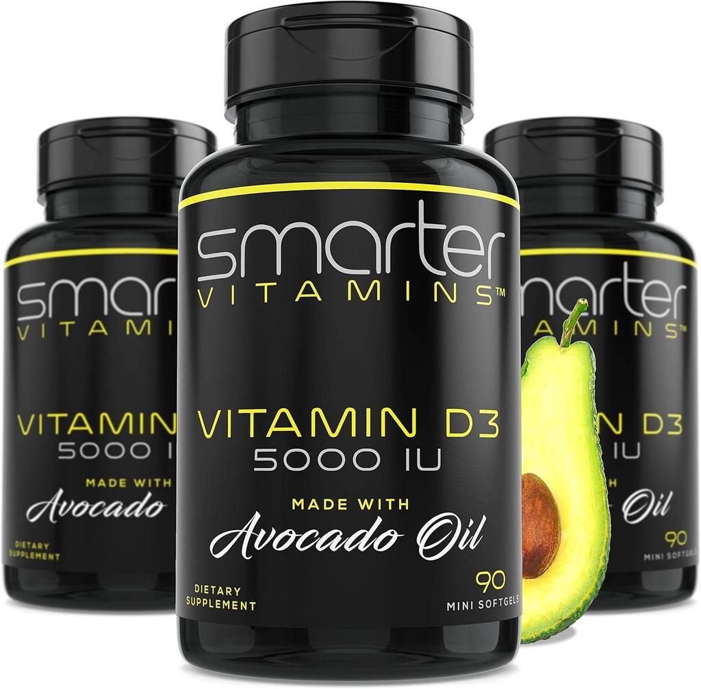 (3 verpakkingen) Slimmere vitamine D3 5000 IE in Avocado Oil 125mcg 270 Mini Softgels