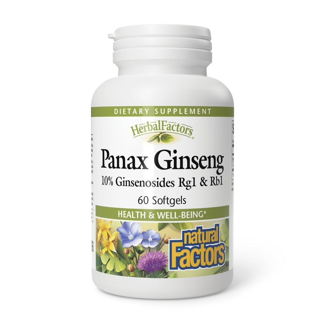 HerbalFactors by Natural Factors, Panax Ginseng, bevordert weerstand tegen dagelijkse stress en een gezond welzijn, 60 softgels (60 porties)