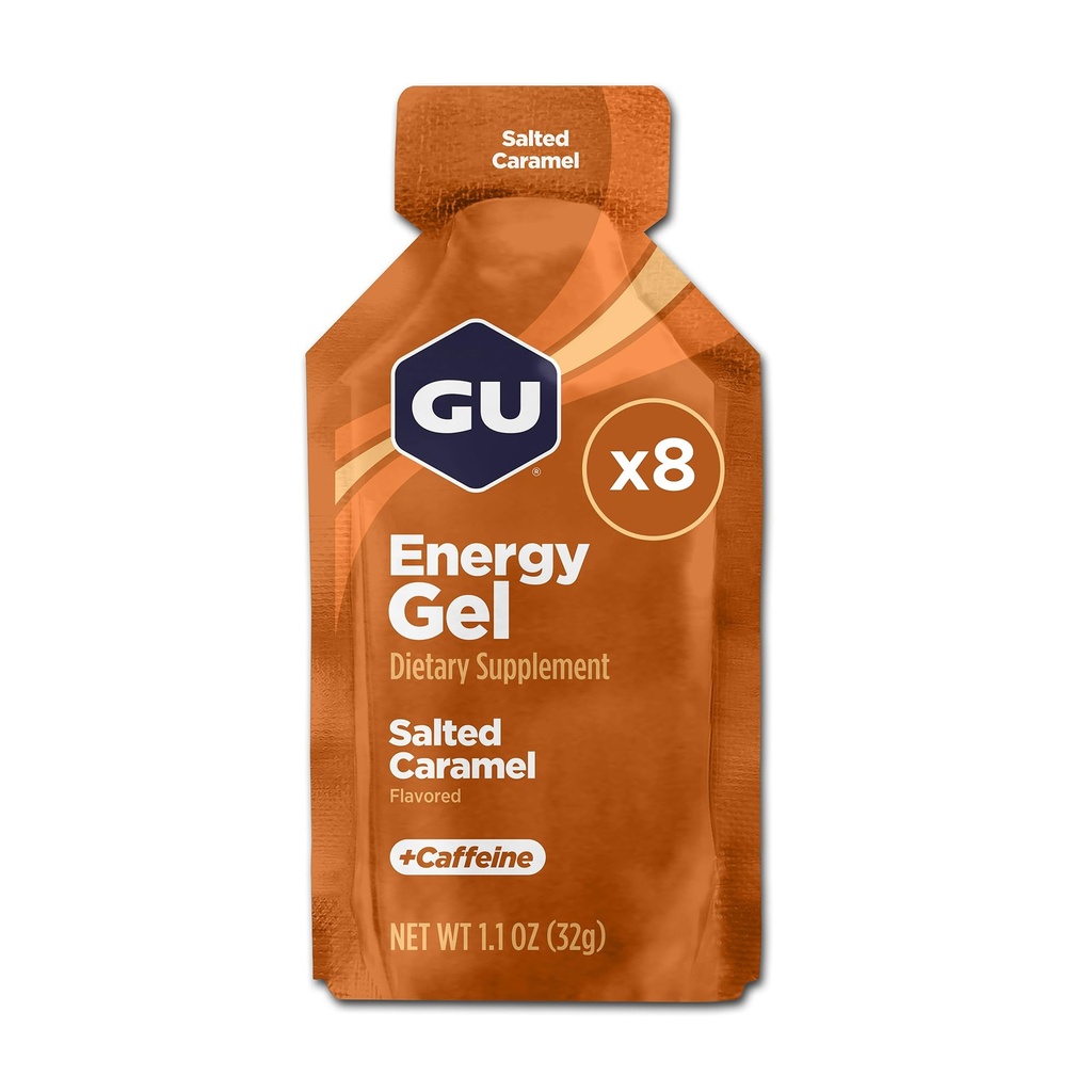 GU Energy Original Sports Nutrition Energy Gel, 8-Count, Gezouten Karamel