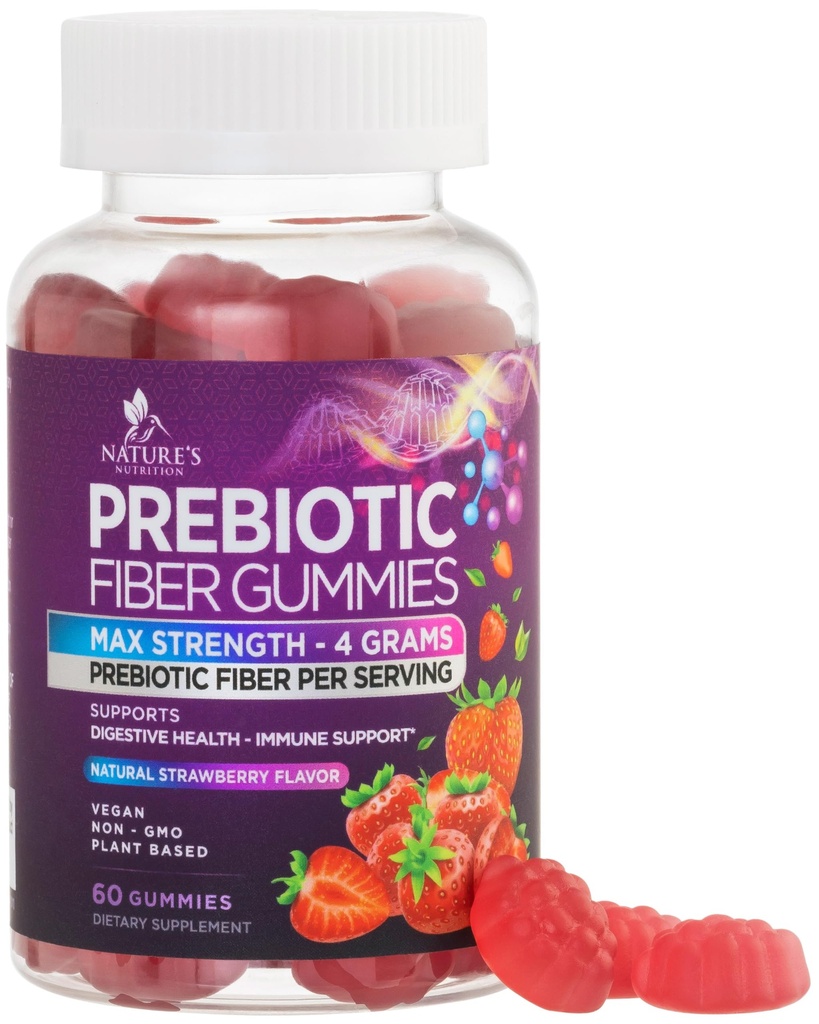 Vezel Gummies voor volwassenen, Dagelijks 4g Gummy Fiber Supplement, Prebiotic Gummy Digestieve Gezondheidsondersteuning - Plant Based Oplosbare vezels Kauwen, Prebiotica Ondersteunt Regularity & Digestie Non-GMO - 60 Gummies