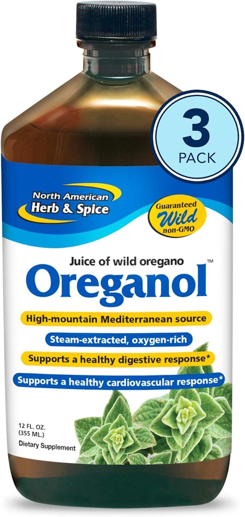 North American Herb & Spice Oreganol P73 Juice - 12 fl oz - Pack of 3 - Wild Oregano Oil - Heart & Digestief Health - Nier, Pancreas & Liver Support - Non-GMO - 173 Total Servings