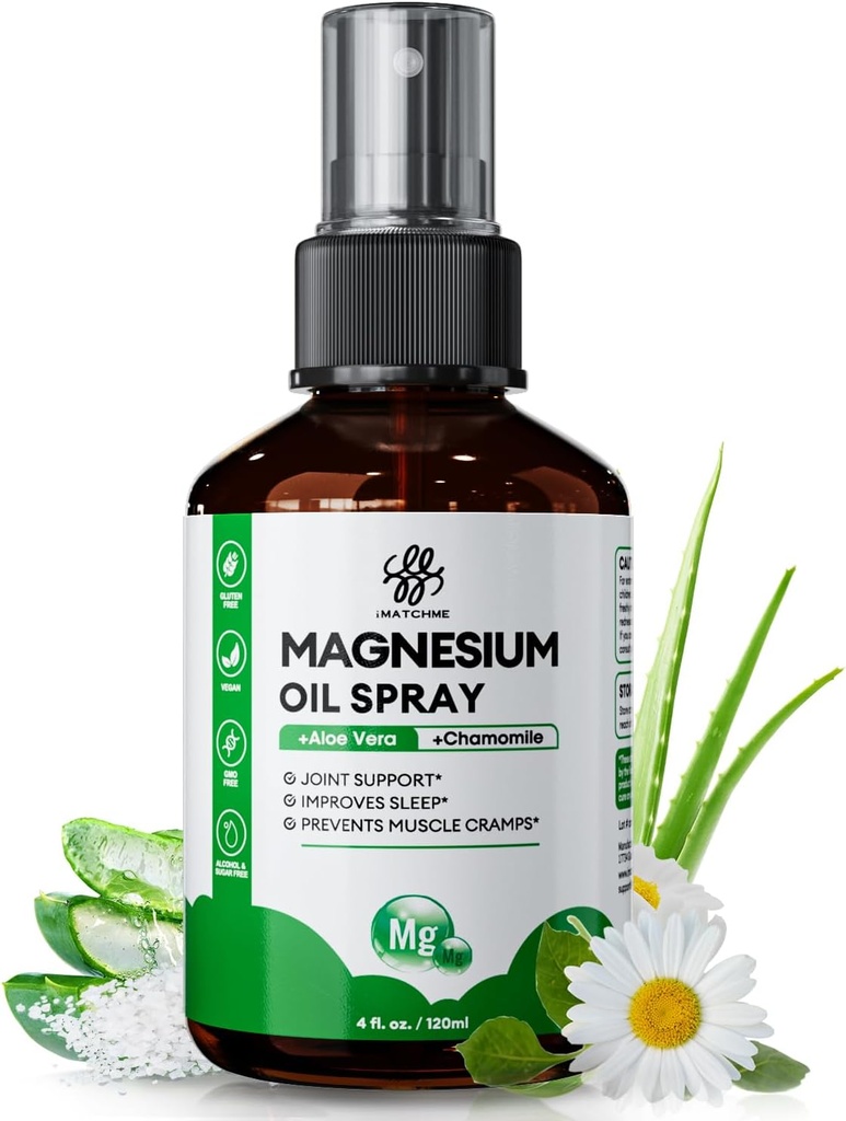 Vaporisateur d'huile de magnésium - Vaporisateur de magnésium pour pieds et corps, crampes de jambes, soutien articulaire pour la santé et le sommeil, peau nouroise - huile pure, topique et naturelle des minéraux anciens, 4oz