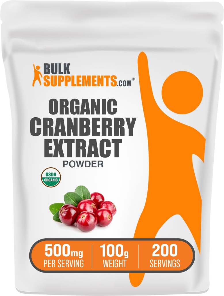 BulkSupplements.com Biologische Cranberry Extract Poeder - Biologische Cranberry Flavoring Powder, afkomstig van silicon Macrocarpon Fruit - Veganistisch & Glutenvrij, 500mg per Serving, 100g (3,5 oz) (Pack of 1)