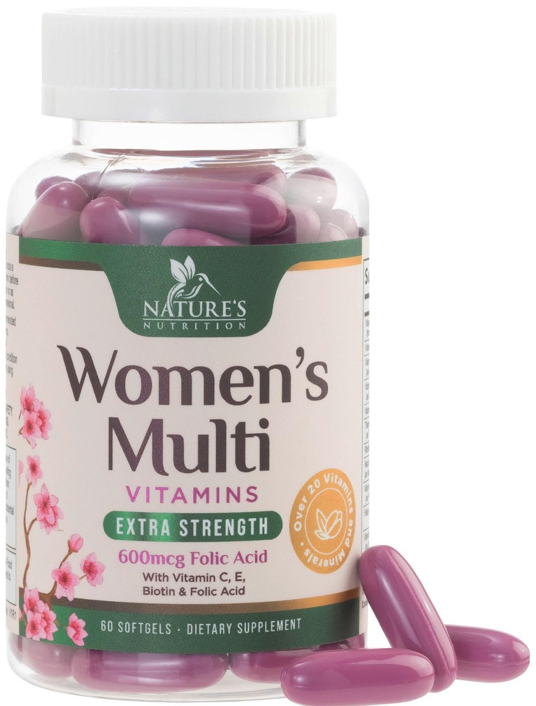 Multivitamine voor vrouwen met calcium, foliumzuur, vitamine A, C, D, E, & B vitamines, zink, ijzer voor bot, huid en immuungezondheidsondersteuning, natuurlijke dagelijkse vrouwen multivitaminen voor energie - 60 Softgels