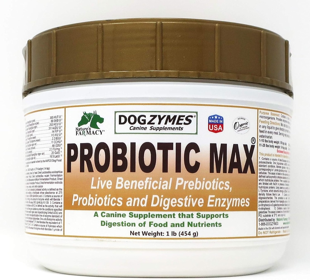 Hondzymen Probiotic Max -10 miljard CFU's Probiotica, Prebiotica, Digestieve Enzymen - Verlicht diarree, Upset Maag, Constipatie, Gas, Allergie, Immuniteit & Algemene Gezondheid (1 pond)