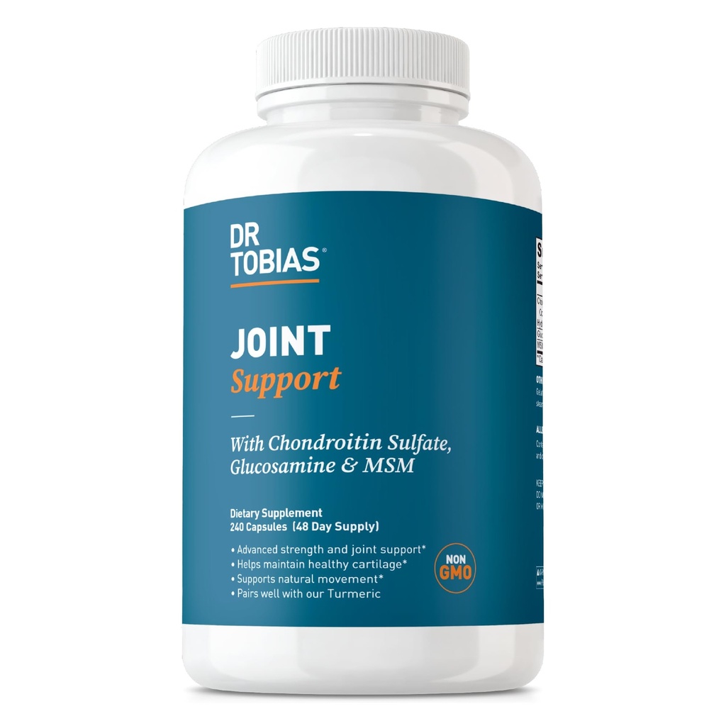Dr Tobias Joint Support Supplement avec Glucosamine Chondritin MSM, Supports Tissu Connectif, Fonction et Flexibilité, Suppléments articulaires Extra Force pour hommes et femmes, 240 Capsules