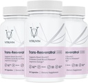 Vitruvin Trans-Resveratrol 500mg, 3 flessen Pack, Vegan, Non-GMO, Glutenvrij, Gelatinevrij.