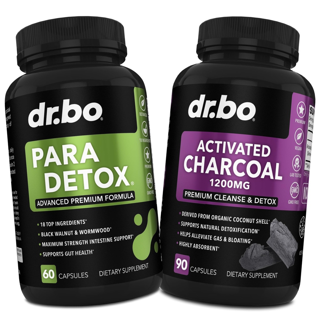 Détox pour le corps et les capsules de charbon - Suppléments de soutien digestif intestinal pour la santé de Gut Stomach - Supplément intestinal Pro Gut Stomach - Complexe de noyer noir Wormwood
