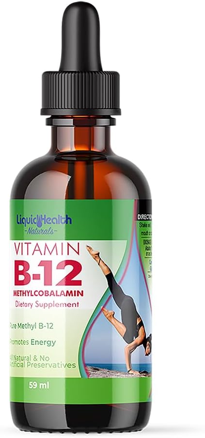 LIQUIDHEALTH Vitamine B12 Methylcobalamine Liquid Drops with Sublingual Hydroxocobalamine - Boost Energy, Support Immune System, Improve Memory & Concentration - Made in the USA, Vegan, Non-GMO (2 oz)