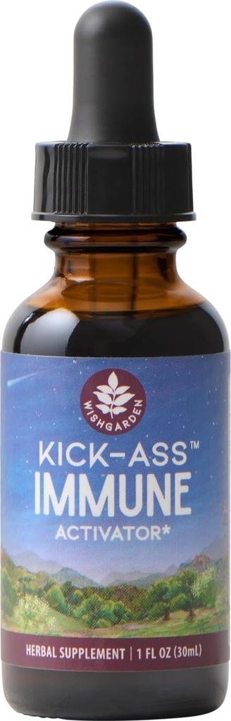 WishGarden Herbs Kick-Ass Immune, Echinacea & Goldenseal Tincture, 1oz | Elderflower, Baptisia, Yerba Santa & Yarrow, ND-Formulated, FairWild Certified, Vegan