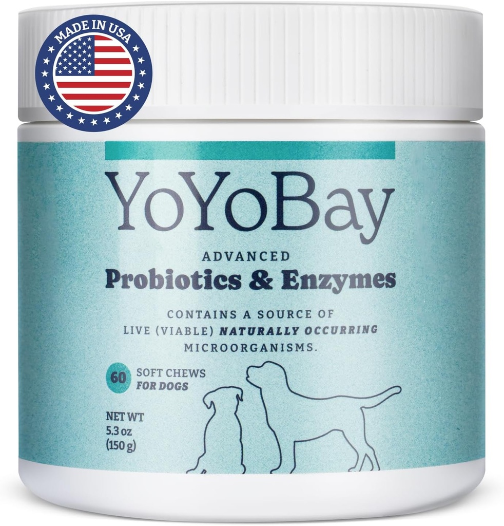 Probiotiques pour chiens, pour la santé Gut et la santé digestive, l'équilibre des levures, le soutien immunitaire, les probiotiques pour chiens et les enzymes digestives, plus d'un milliard d'UFC, 60 chews doux