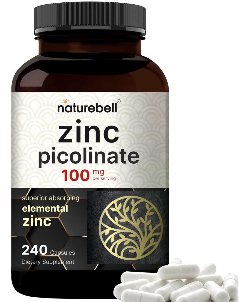 Hoge sterkte Zink Picolinaat 100mg - 240 Capsules, Biobeschikbaarheidsvorm van zink voor Immune Support en Huidgezondheid - Non-GMO en Gluten