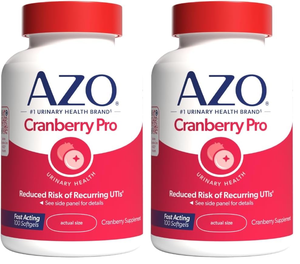 AZO Cranberry Pro Urinary Tract Supplément santé 600mg PACRAN, 1 portion : plus d'un verre de jus de canneberge, pilules sans sucre de canneberge, non-OGM 100 softgels (paquet de 2)
