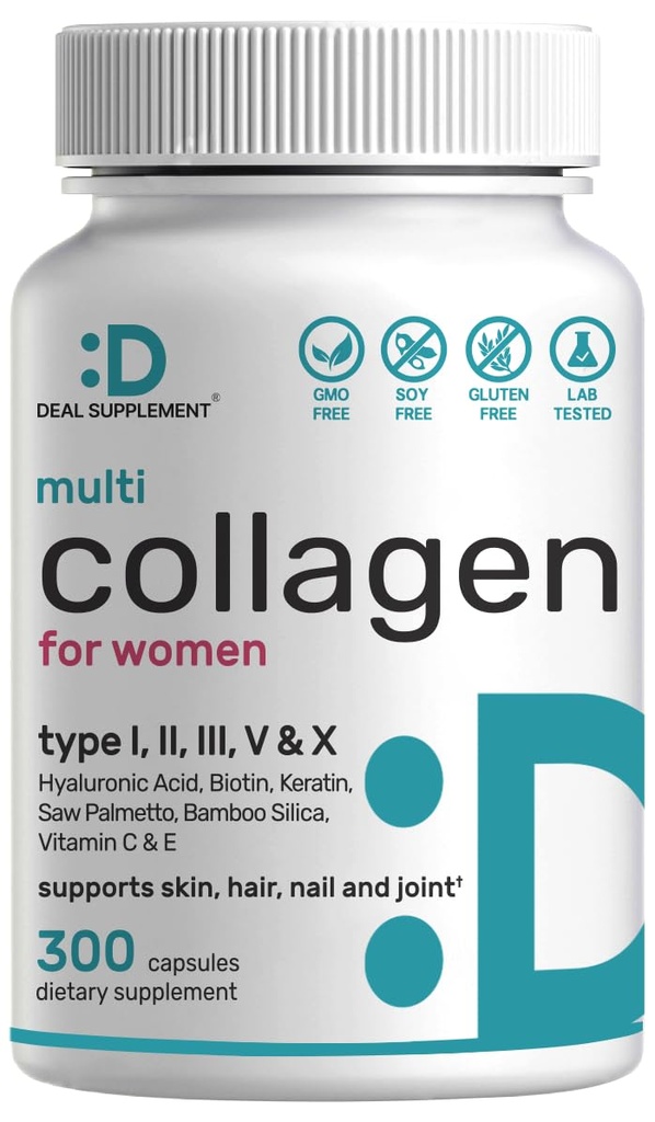 Multi Collageen Pillen met vitamine C, E & Biotin, 300 Capsules 