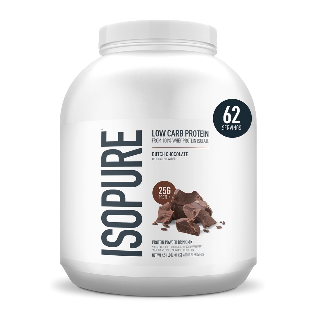Isopure Low Carb 100% Pure Wei Isolaat Proteïne Poeder, Lactosevrij, Glutenvrij, Met Vitaminen, Hollandse Chocolade, 25g Proteïne Per Server, 4,5 Lbs, 62 Servers (Verpakking mei Vary)