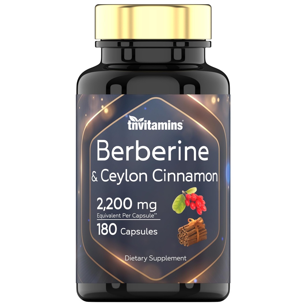 Berbérine avec Ceylan Cinnamon: 2200 mg Par Capsule - 180 Capsules.Supplément Berbérine naturel pour la santé cardiovasulaire et circulatoire du système.